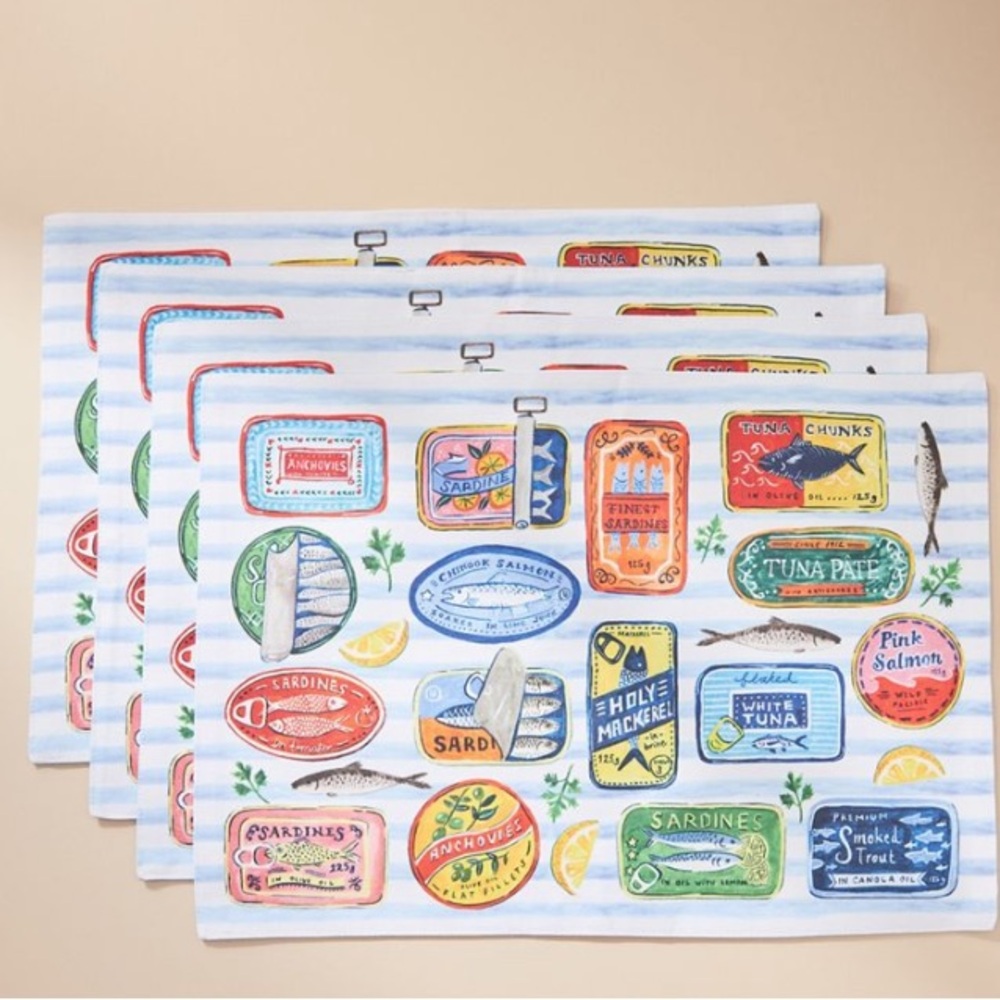 Anthropologie Tinned Fish Placemats - set of four - NWT